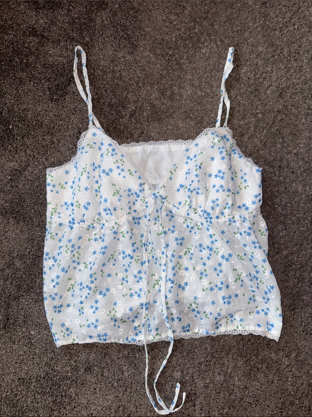 SHEIN White Floral Lace-Trim Camisole with Blue & Green Accents